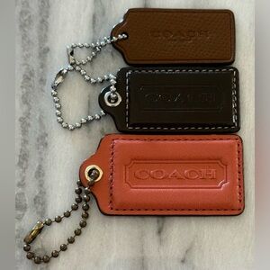 Coach Trio Leather Hangtag Set in Salmon Pink, Dark Brown and Camel